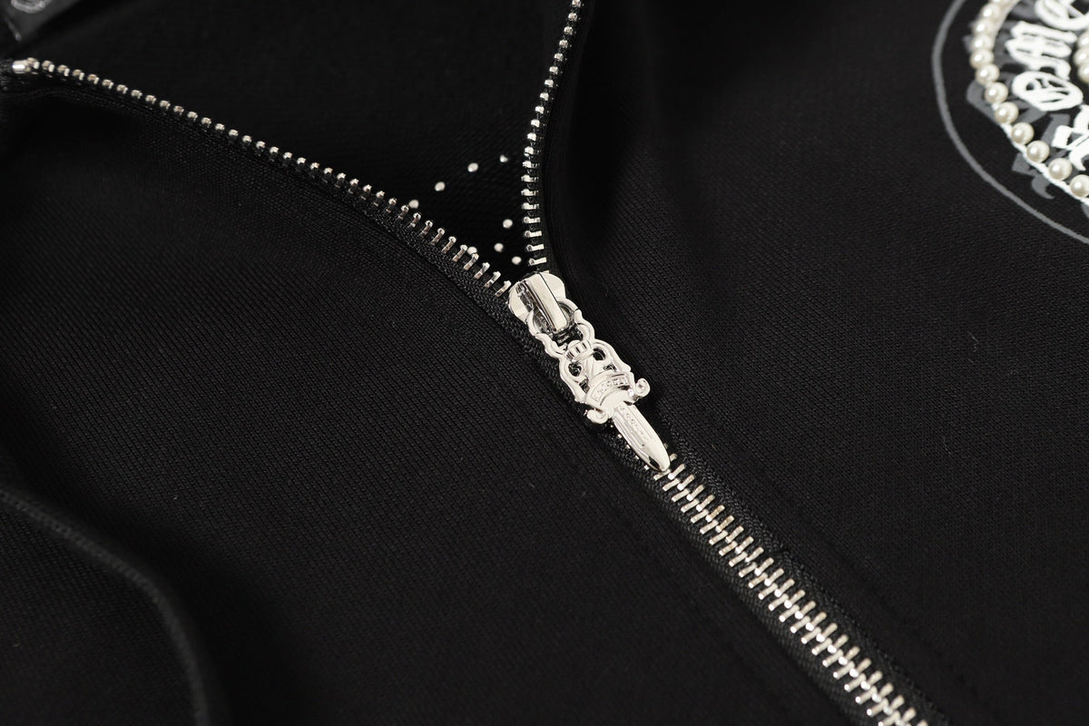 Chrome Hearts Rhinestone Horseshoe Hoodie - Black Gothic Streetwear 2601