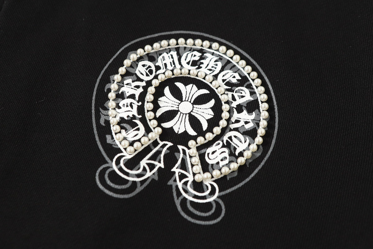 Chrome Hearts Rhinestone Horseshoe Hoodie - Black Gothic Streetwear 2601