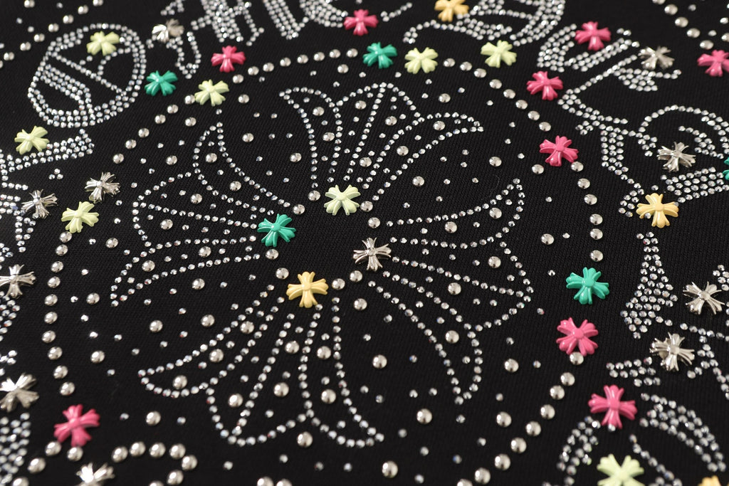 Chrome Hearts Colorful Rhinestone Hoodie - Black Gothic Street 2608