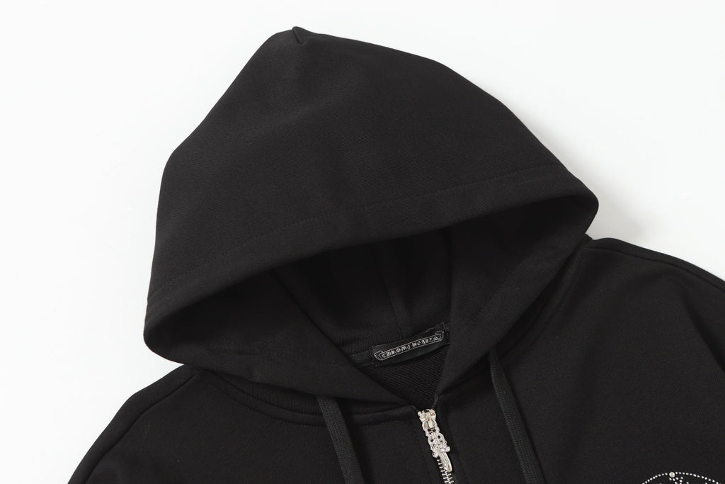 Chrome Hearts Colorful Rhinestone Hoodie - Black Gothic Street 2608