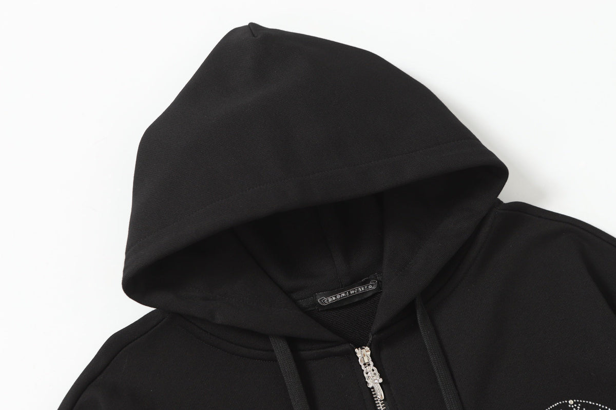 Chrome Hearts Colorful Rhinestone Hoodie - Black Gothic Street 2608
