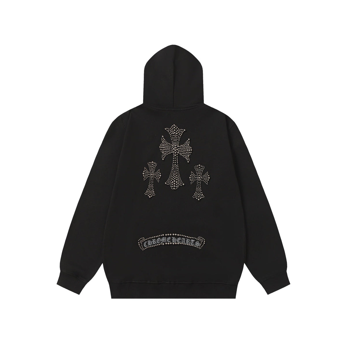 Chrome Hearts Rhinestone Cross Hoodie - Black Gothic Streetwear 2633